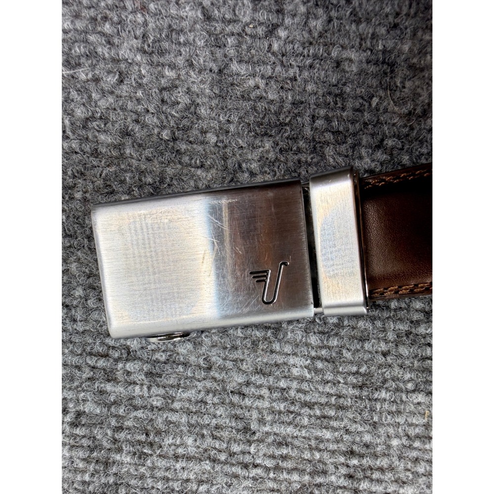 Mission Belt Mens Brown Leather Ratchet Belt Silver Buckle Adjustable Size 34